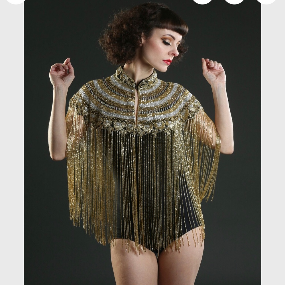 Handmade BEADED fringe cape. STUNNING. Statement piece with jeans , RAVE… - Picture 2 of 6